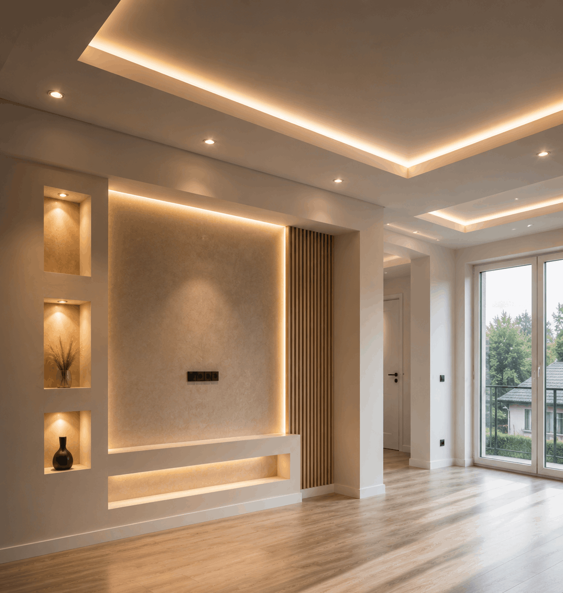 Moderner Innenausbau mit Trockenbaudecke, LED-Beleuchtung und Bodenbelag in Iserlohn